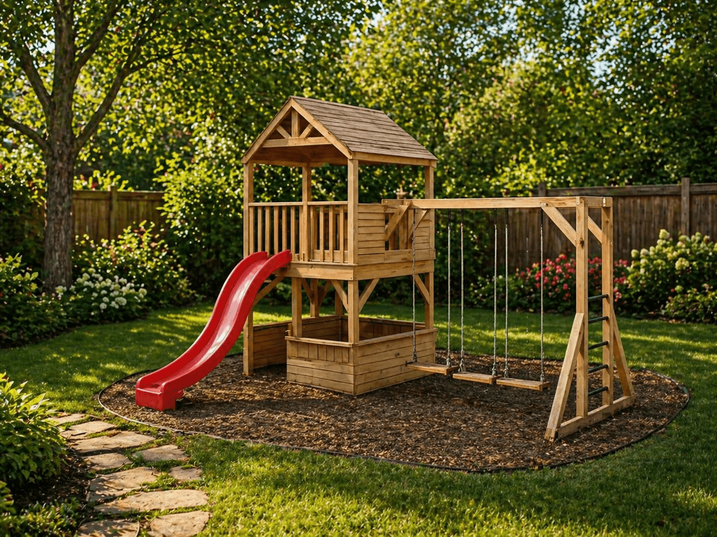 The Acorn cedar playset — front view