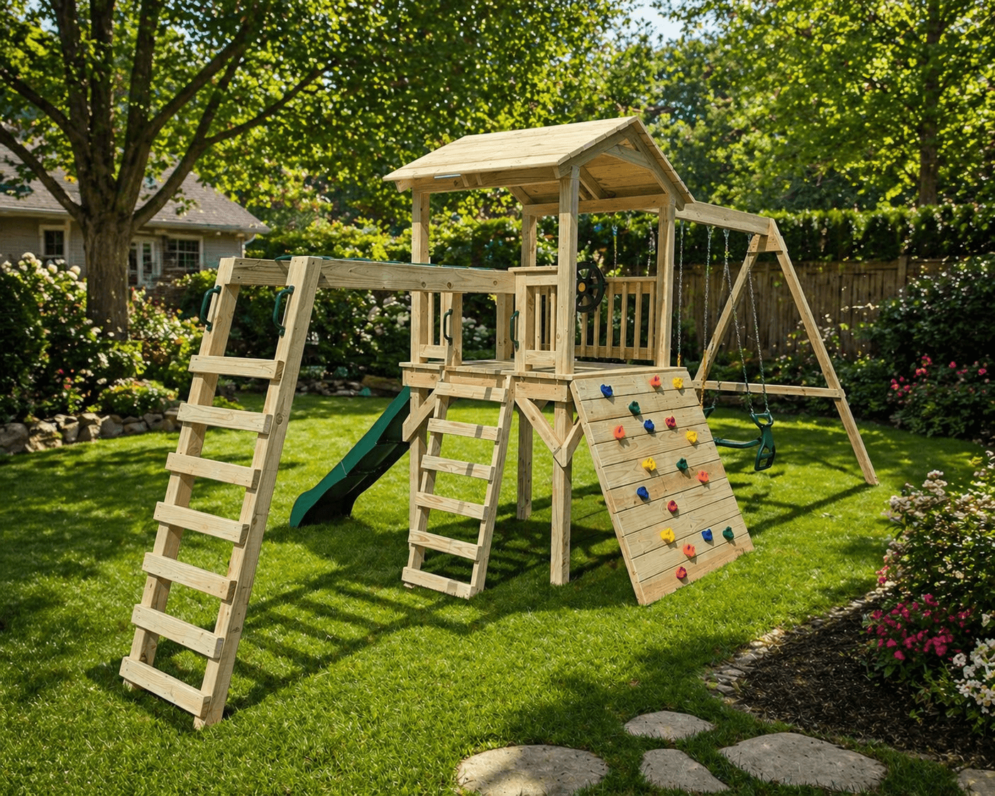 The Ridgeway cedar playset — front view